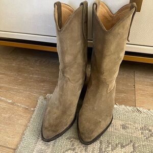 Isabel Marant Duerto Suede Western Boots Taupe Brown Size 37 7 US DD280